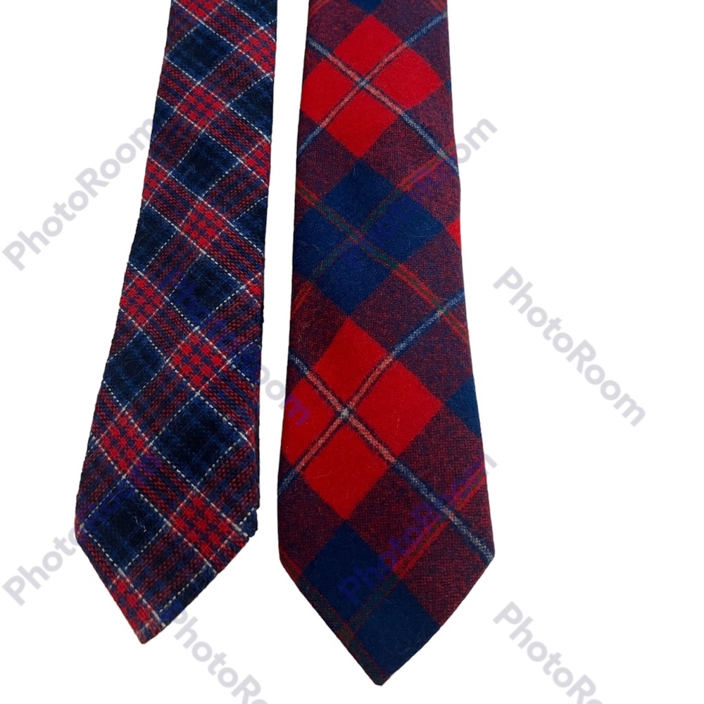 Red and Blue Plaid Wool Ties (Pendleton & Made in the Amanas)